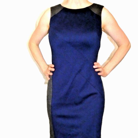 Dress Blue Gray Fitted Sheath ColorBlock Office Holiday Party WHBM Size 00 - Picture 7 of 12